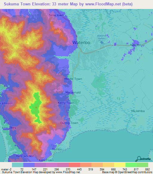 Sukuma Town,Sierra Leone Elevation Map