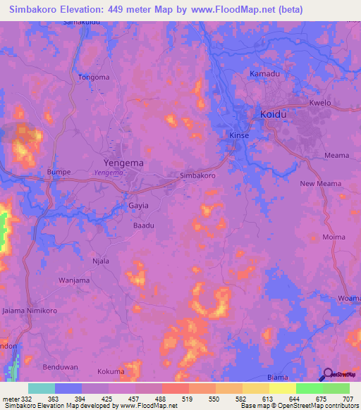 Simbakoro,Sierra Leone Elevation Map