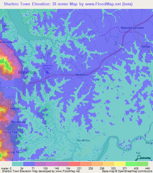 Sherbro Town,Sierra Leone Elevation Map