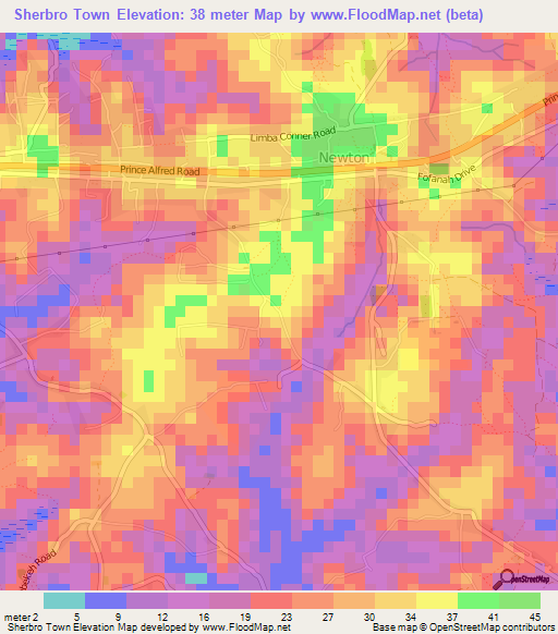 Sherbro Town,Sierra Leone Elevation Map