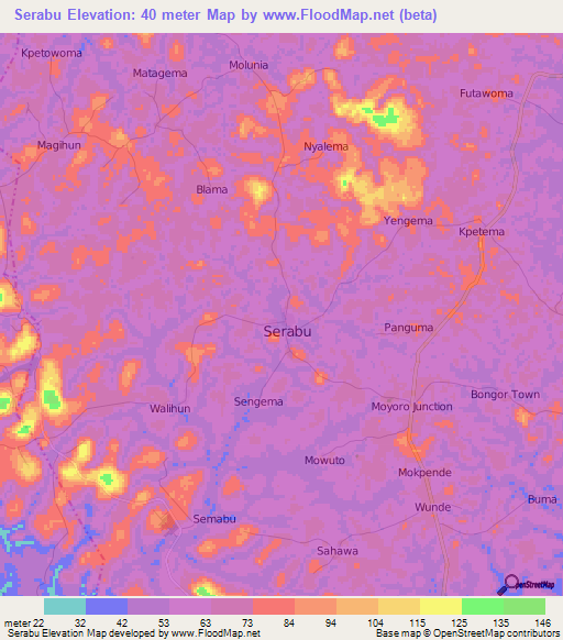 Serabu,Sierra Leone Elevation Map