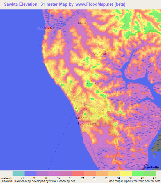 Sawkta,Sierra Leone Elevation Map