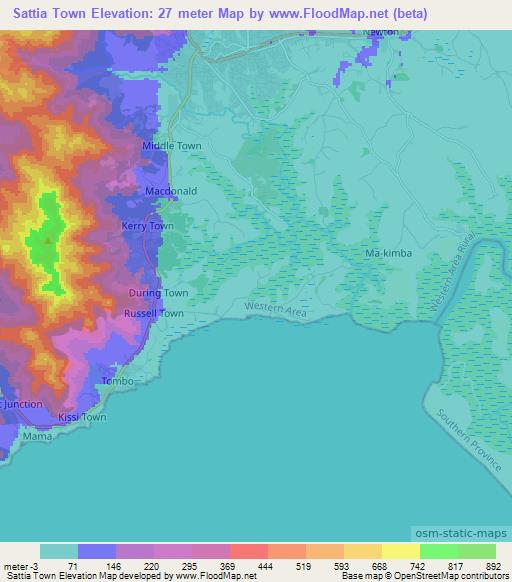 Sattia Town,Sierra Leone Elevation Map