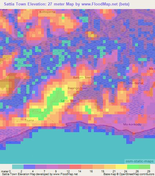 Sattia Town,Sierra Leone Elevation Map