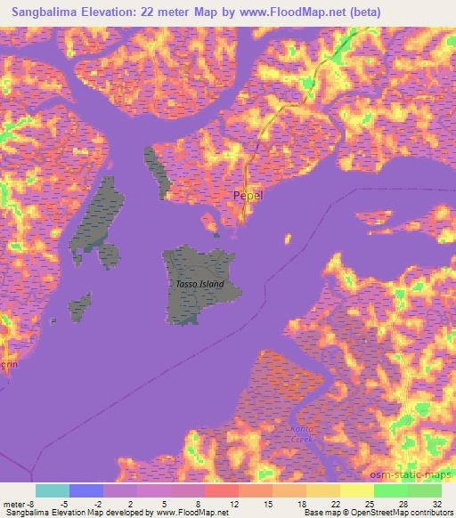 Sangbalima,Sierra Leone Elevation Map