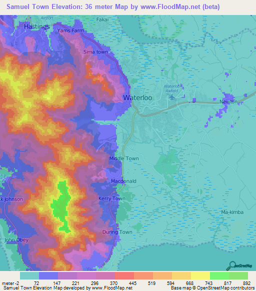 Samuel Town,Sierra Leone Elevation Map