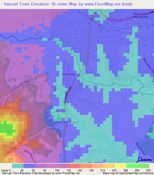 Samuel Town,Sierra Leone Elevation Map