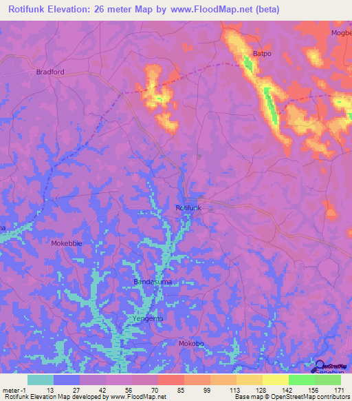 Rotifunk,Sierra Leone Elevation Map