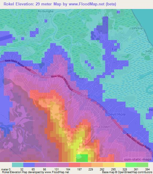 Rokel,Sierra Leone Elevation Map