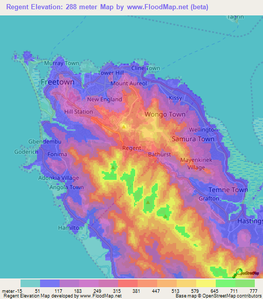 Regent,Sierra Leone Elevation Map