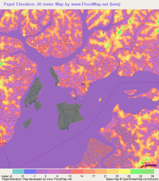 Pepel,Sierra Leone Elevation Map