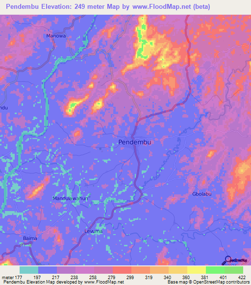 Pendembu,Sierra Leone Elevation Map