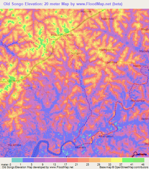 Old Songo,Sierra Leone Elevation Map