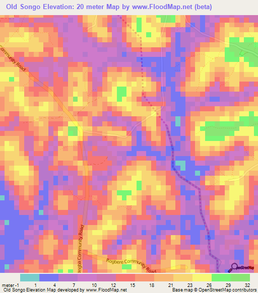 Old Songo,Sierra Leone Elevation Map