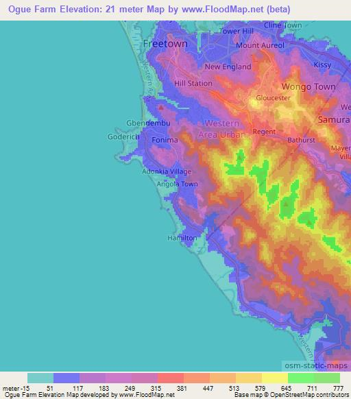 Ogue Farm,Sierra Leone Elevation Map