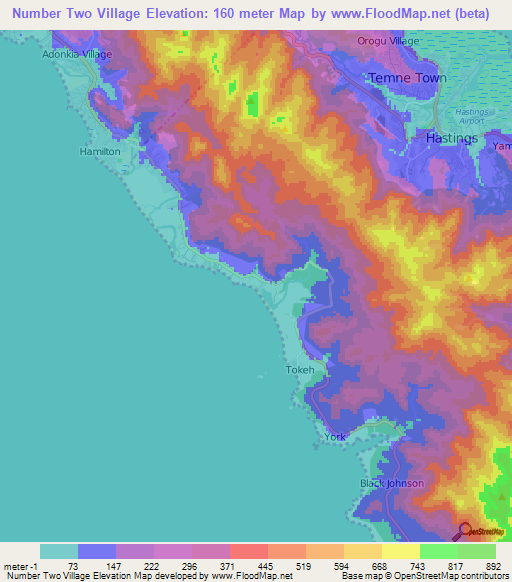 Number Two Village,Sierra Leone Elevation Map