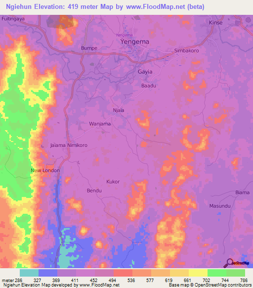 Ngiehun,Sierra Leone Elevation Map