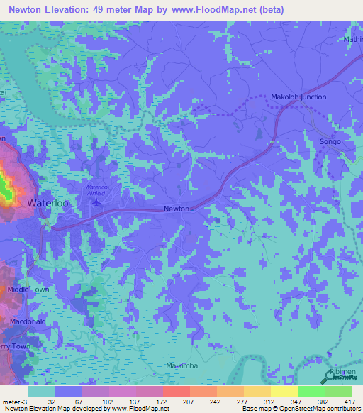 Newton,Sierra Leone Elevation Map