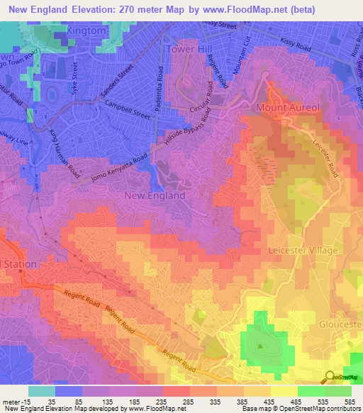 New England,Sierra Leone Elevation Map