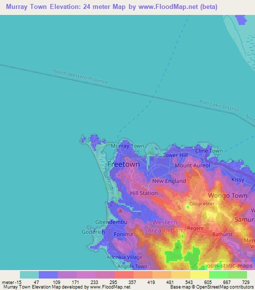 Murray Town,Sierra Leone Elevation Map