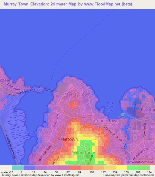 Murray Town,Sierra Leone Elevation Map