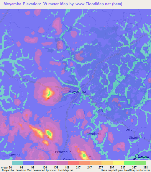 Moyamba,Sierra Leone Elevation Map