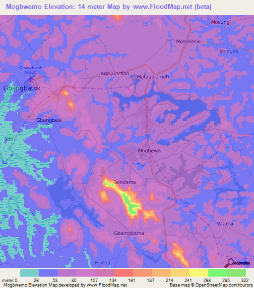 Mogbwemo,Sierra Leone Elevation Map