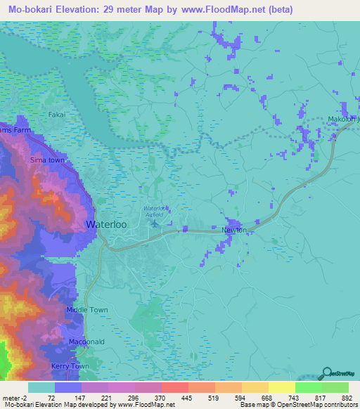 Mo-bokari,Sierra Leone Elevation Map