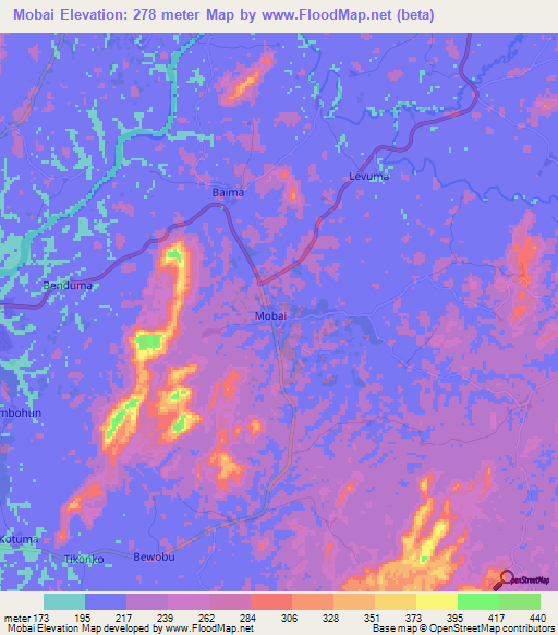 Mobai,Sierra Leone Elevation Map