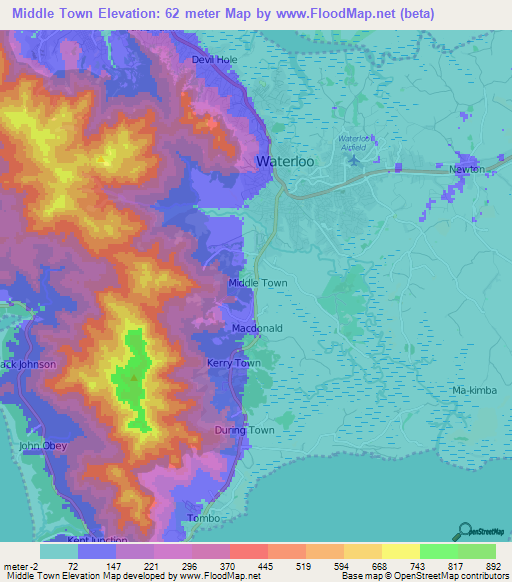 Middle Town,Sierra Leone Elevation Map