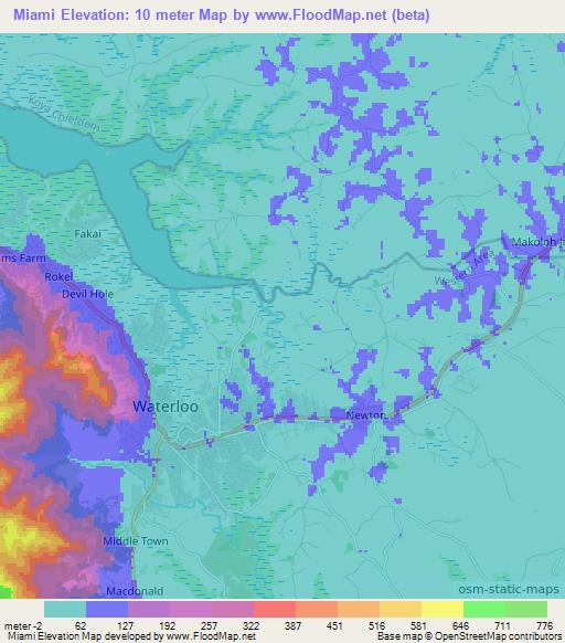 Miami,Sierra Leone Elevation Map