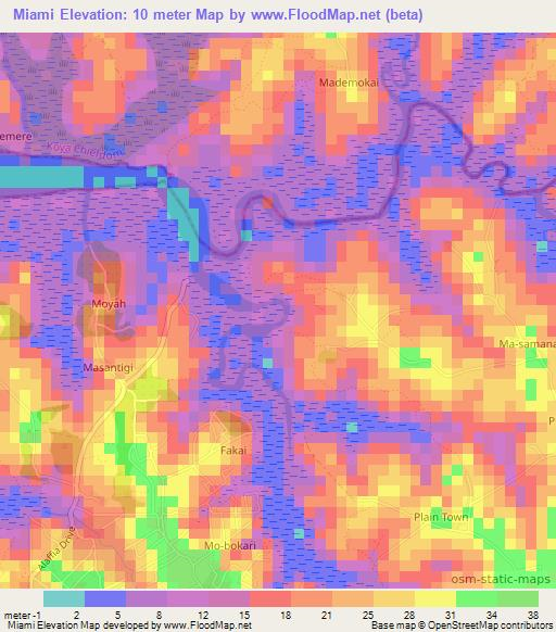 Miami,Sierra Leone Elevation Map