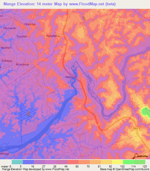 Mange,Sierra Leone Elevation Map