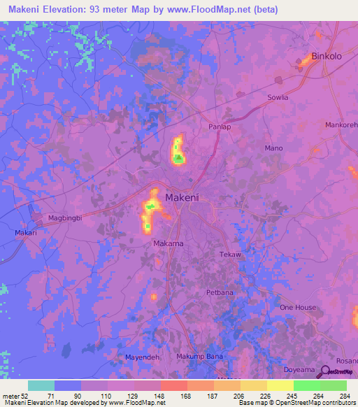 Makeni,Sierra Leone Elevation Map