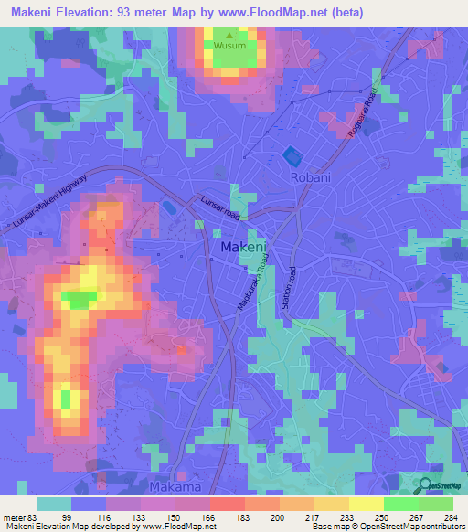 Makeni,Sierra Leone Elevation Map