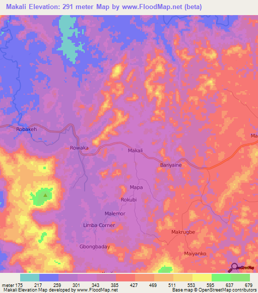 Makali,Sierra Leone Elevation Map