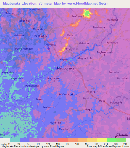 Magburaka,Sierra Leone Elevation Map