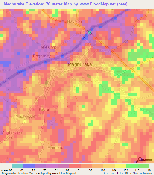 Magburaka,Sierra Leone Elevation Map