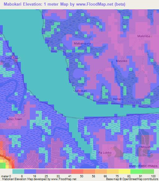 Mabokari,Sierra Leone Elevation Map