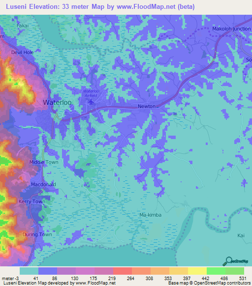 Luseni,Sierra Leone Elevation Map