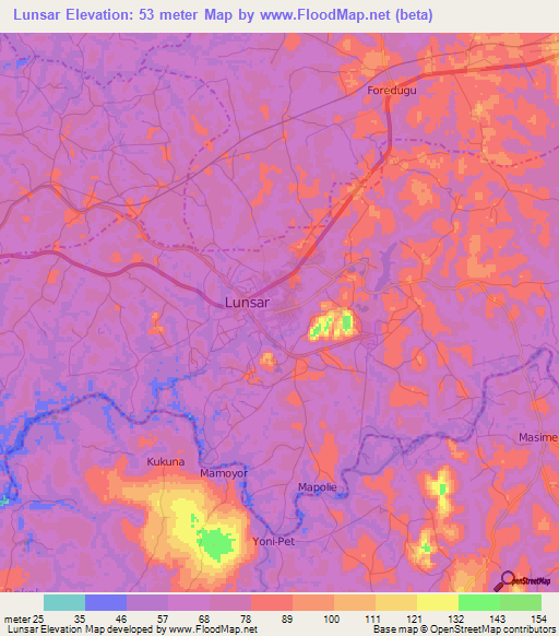 Lunsar,Sierra Leone Elevation Map