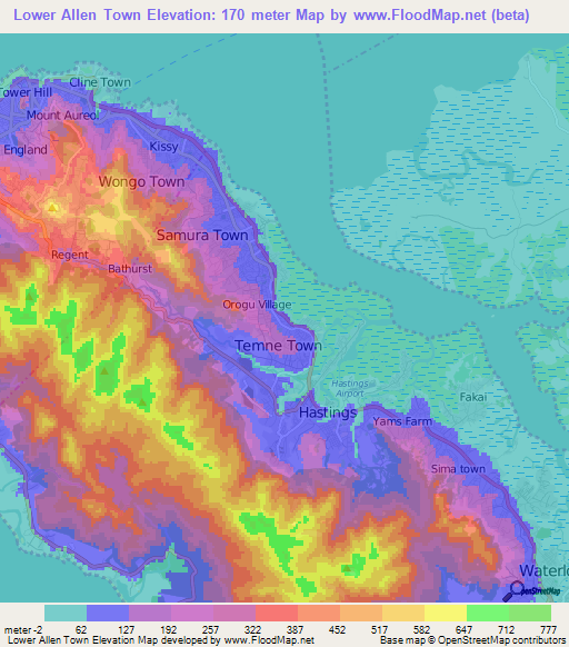 Lower Allen Town,Sierra Leone Elevation Map