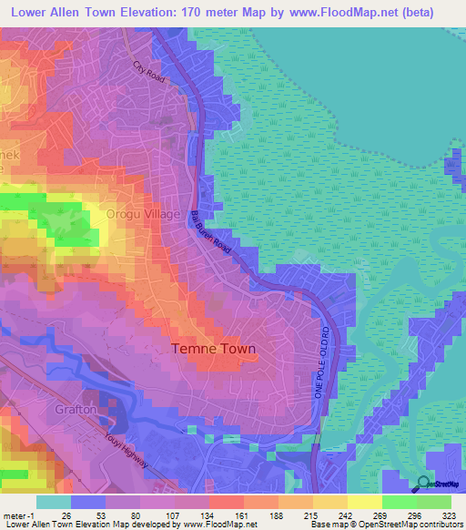 Lower Allen Town,Sierra Leone Elevation Map