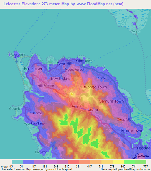 Leicester,Sierra Leone Elevation Map