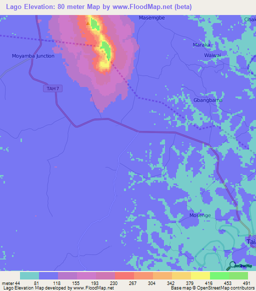 Lago,Sierra Leone Elevation Map