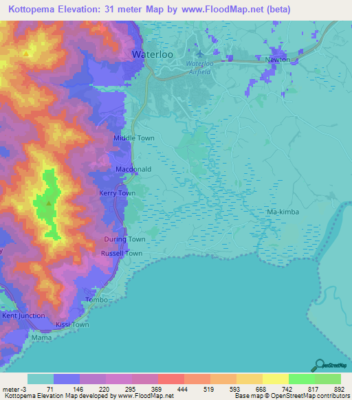 Kottopema,Sierra Leone Elevation Map