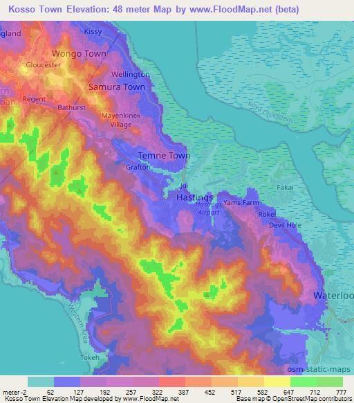 Kosso Town,Sierra Leone Elevation Map