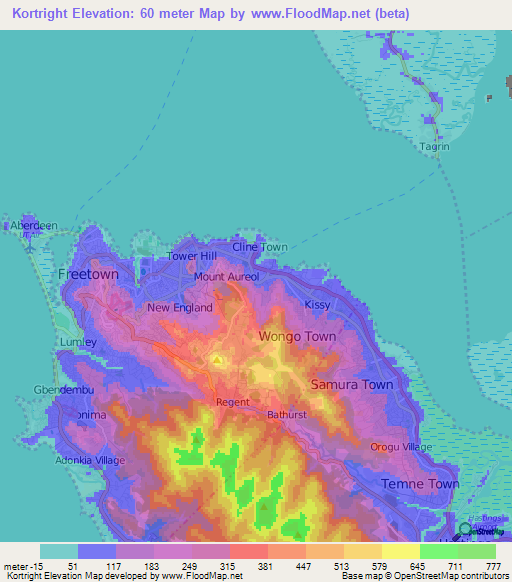 Kortright,Sierra Leone Elevation Map