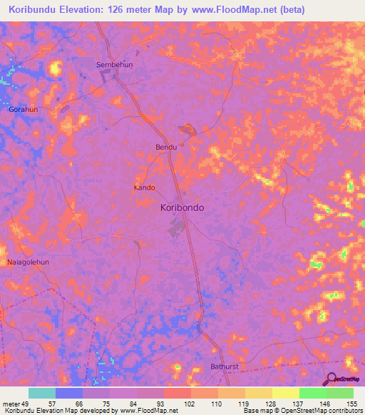 Koribundu,Sierra Leone Elevation Map