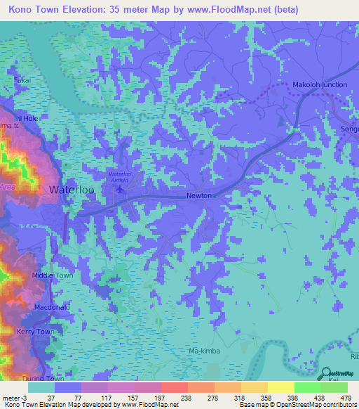 Kono Town,Sierra Leone Elevation Map